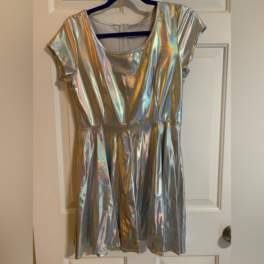Silver iridescent skater dress